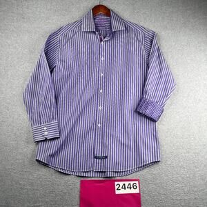 English Laundry Shirt Purple Striped Flip Cuff Button Up Long Sleeve Mens 16.5